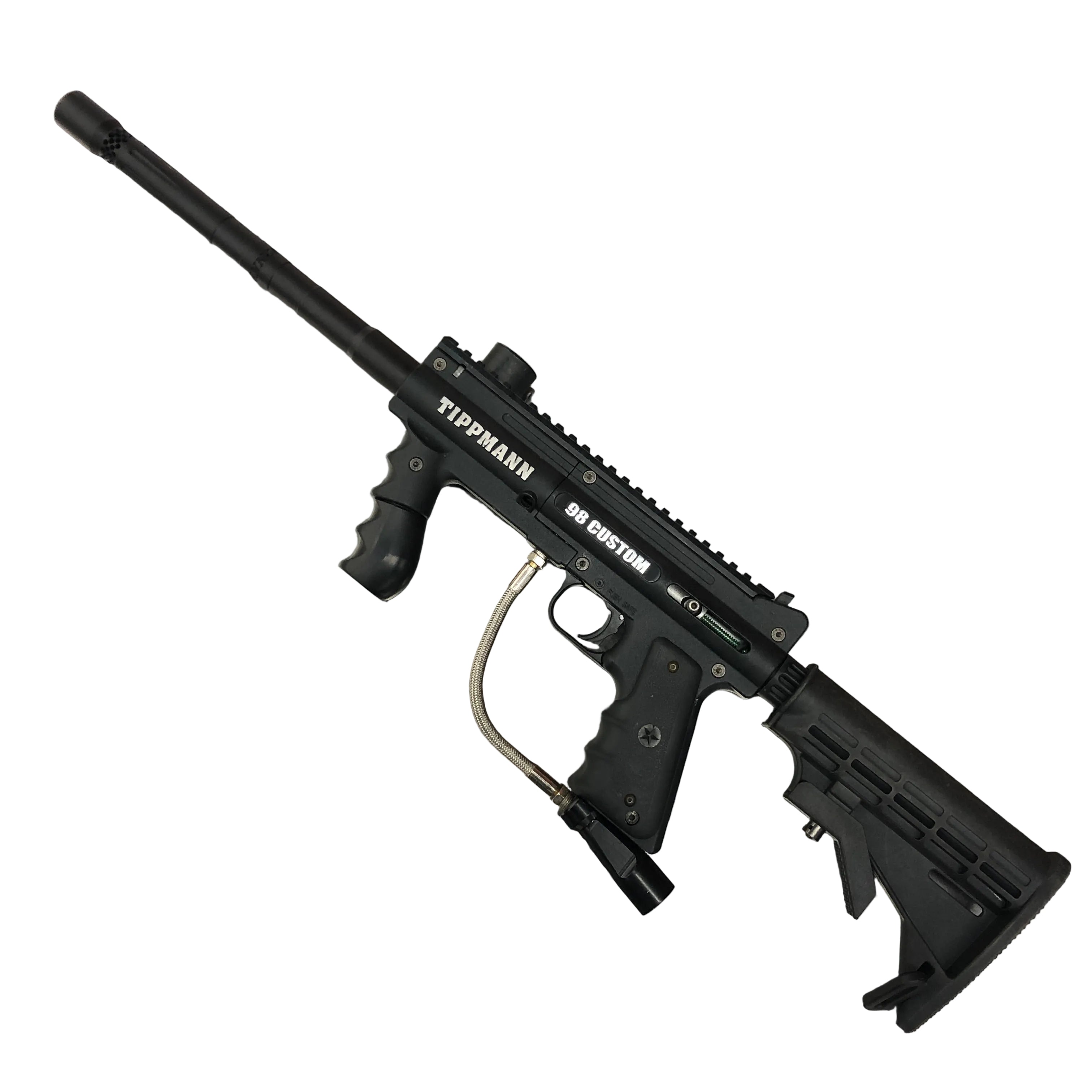 CERTIFIED USED Tippmann 98 Custom Platinum ACT 68 Caliber Gravity Fed Paintball Marker Left Side View