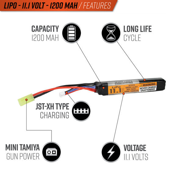 Batterie Lipo Valken 11.1V 1200MAh 30/50C Stick Small Tamiya