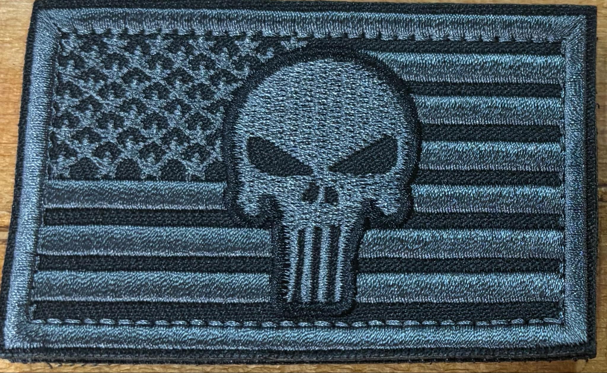 Skull/US Flag Hook & Loop Patch - Grey