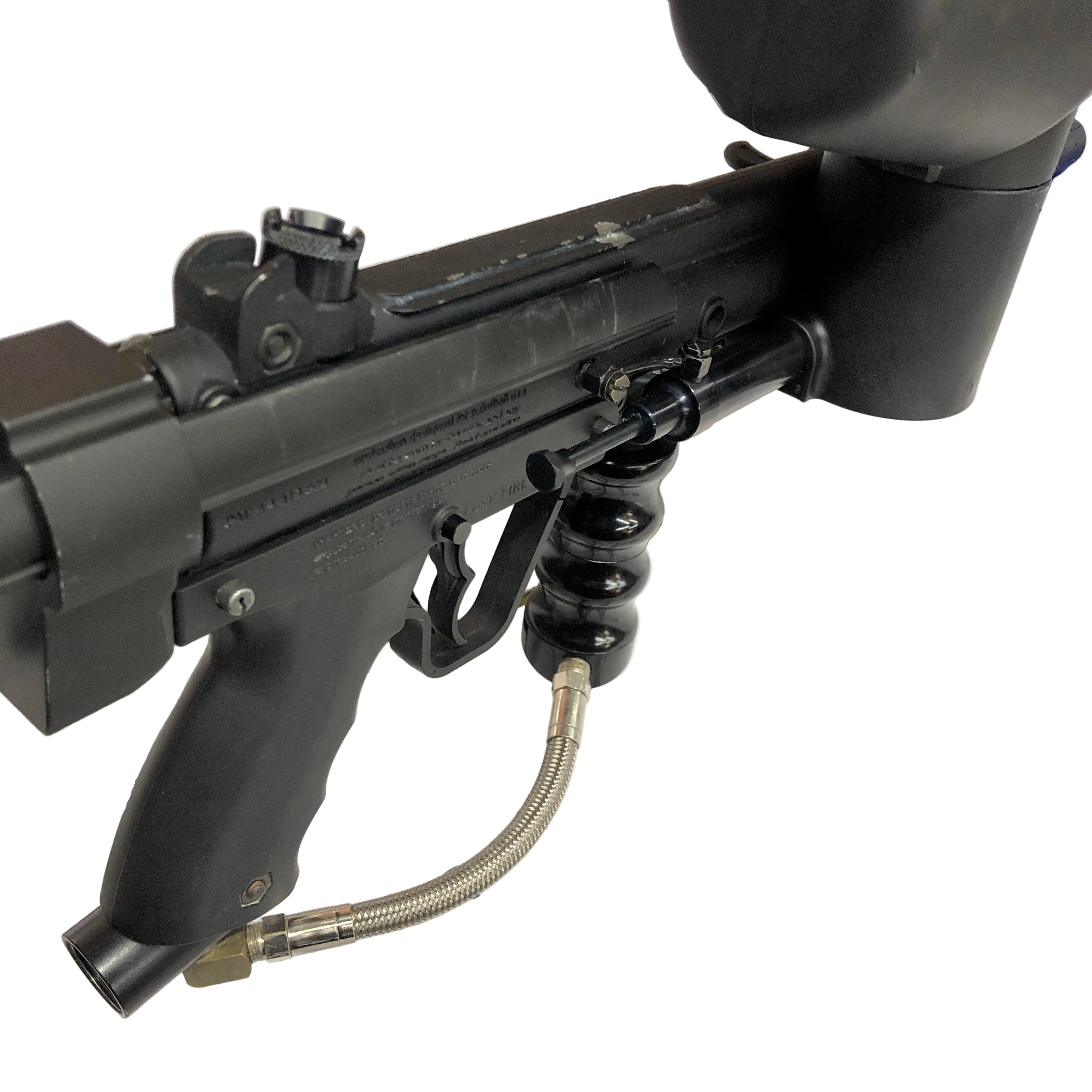 CERTIFIED USED Tippmann A5 Double Trigger 68 Caliber Gravity Fed Paintball Marker Right Top View Zoomed