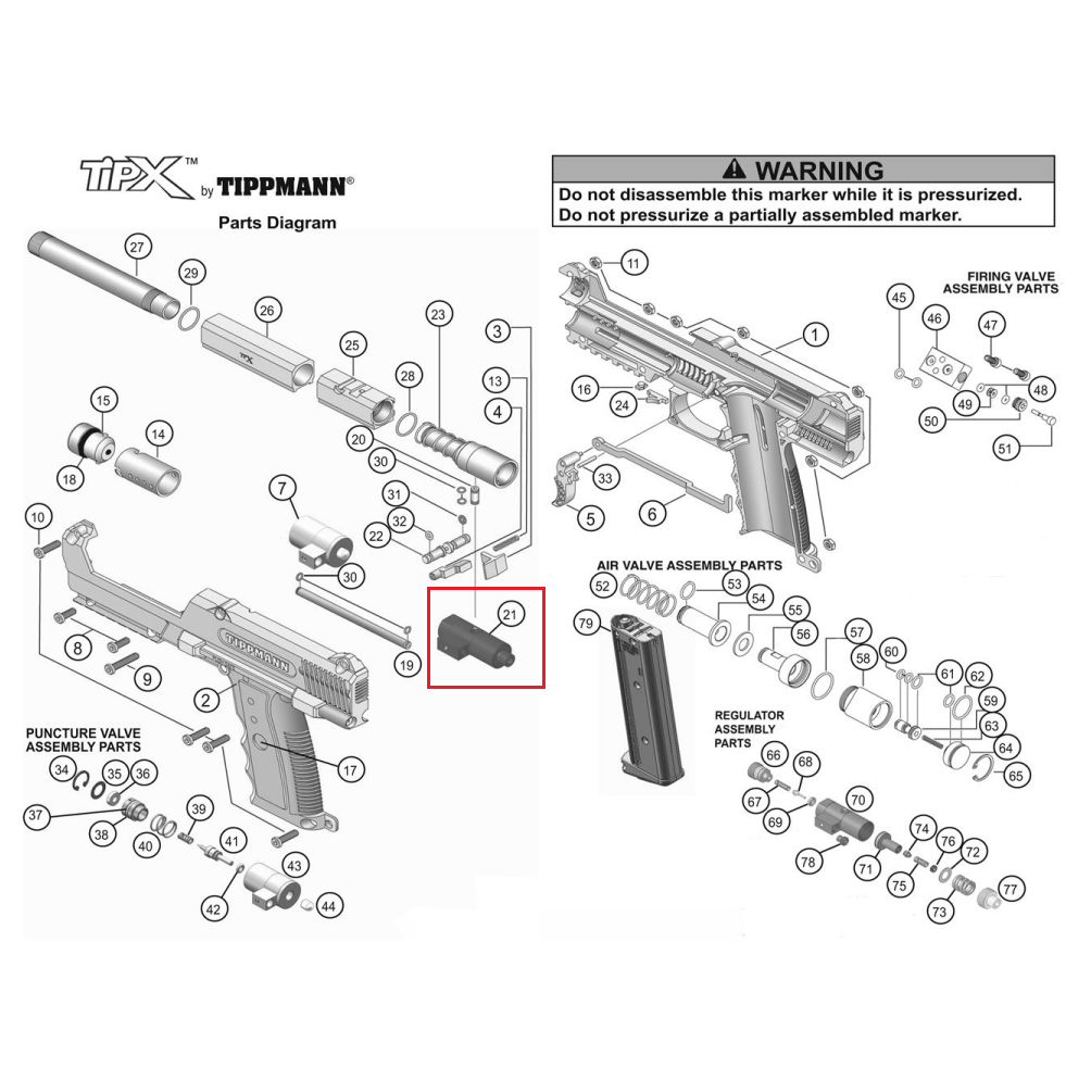 Tippmann Replacement Regulator Complete Assembly TiPX Part TA20123 Rear View Schematic View
