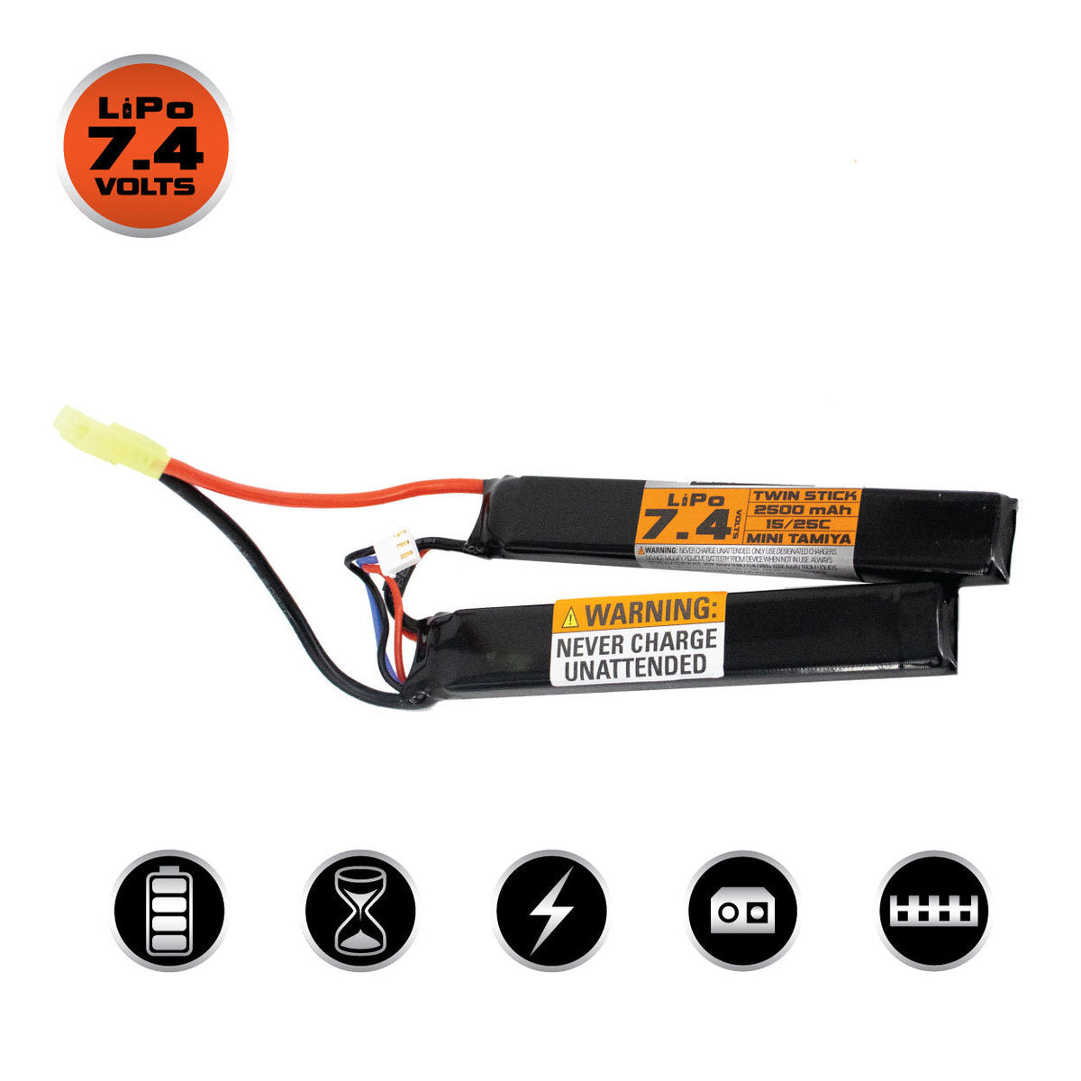 BATTERIE LIPO VALKEN 7.4V 2500MAH 15/25C TWIN STICK SMALL TAMIYA